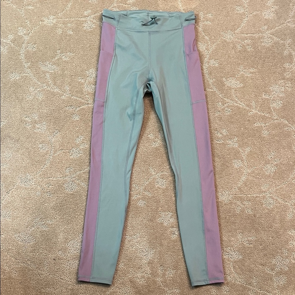 Fabletics Motion 365+ Sage Green & Purple Leggings, Small